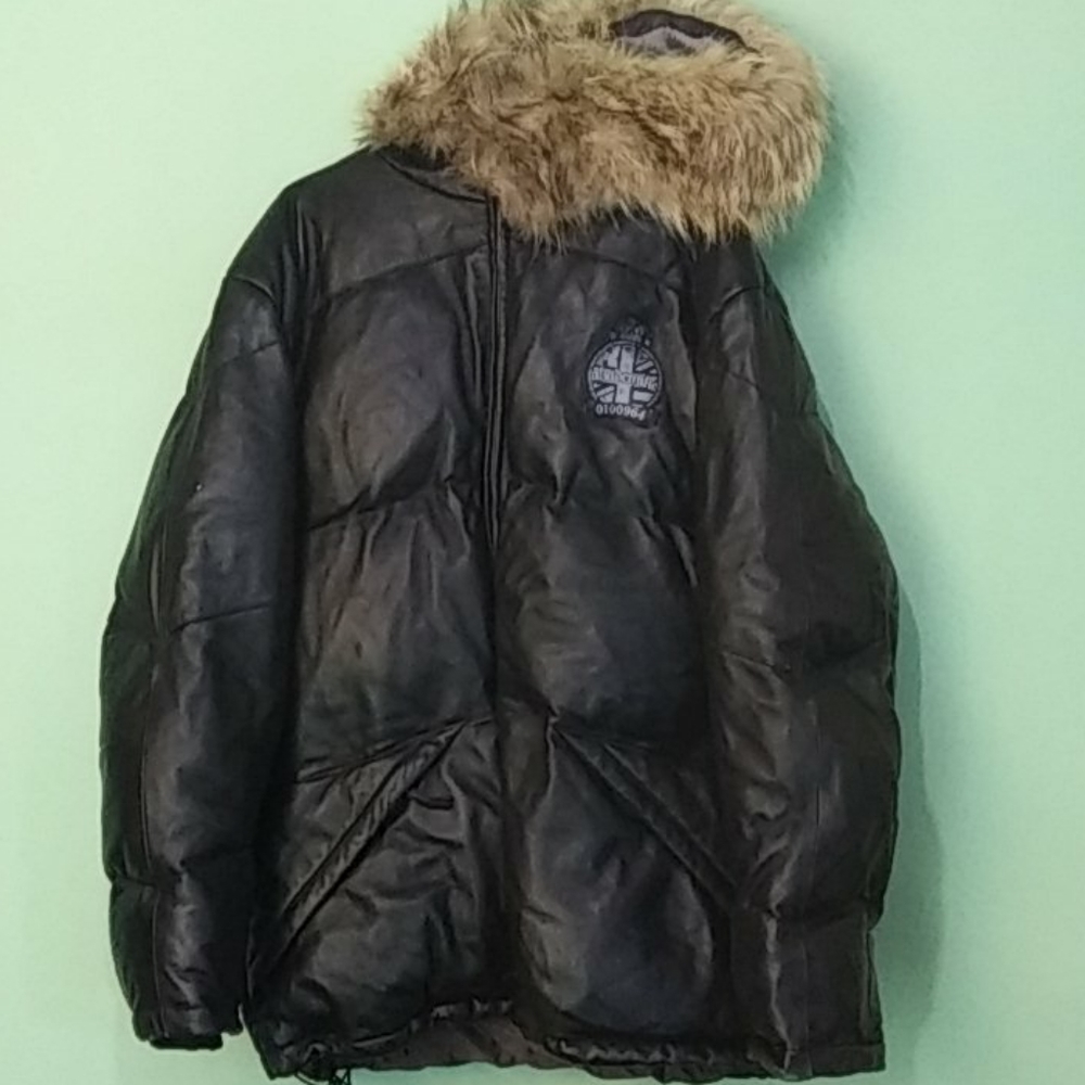 Genuine Lamb Leather Akademiks Jacket w/ Real Coyote Fur Trim Size X-Large